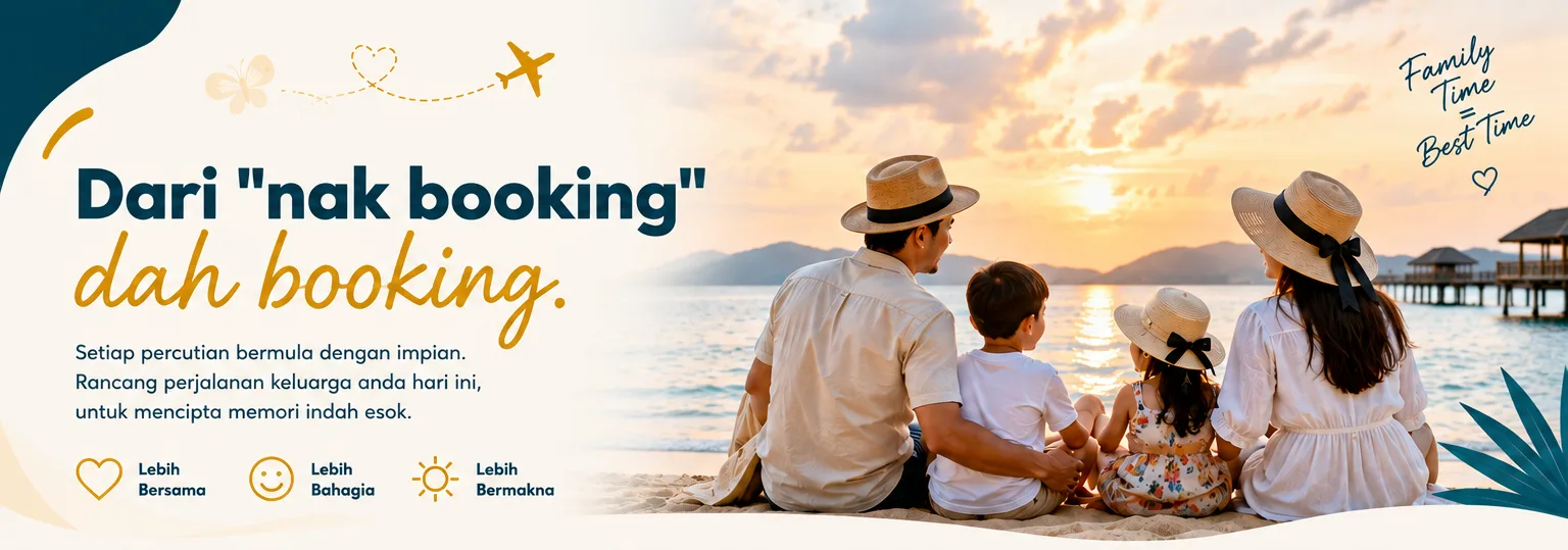 Dari "nak booking" ke "dah booking" — setiap percutian bermula dengan impian. Rancang perjalanan keluarga anda hari ini, untuk mencipta memori indah esok.